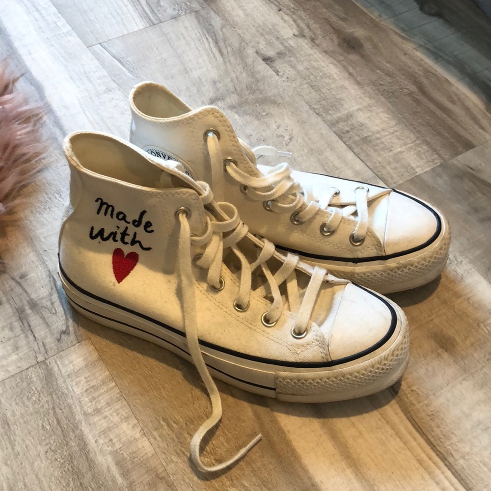 Converse high top platform cream made with love
